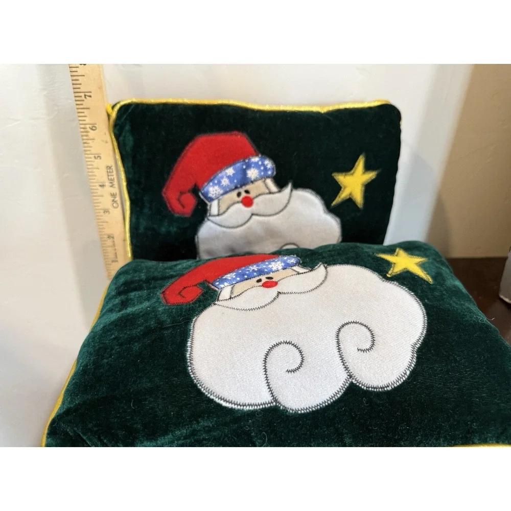 Set Of 2 Christmas Holiday Santa Pillows with Gold Rope Finish ~ 6.6 x 10